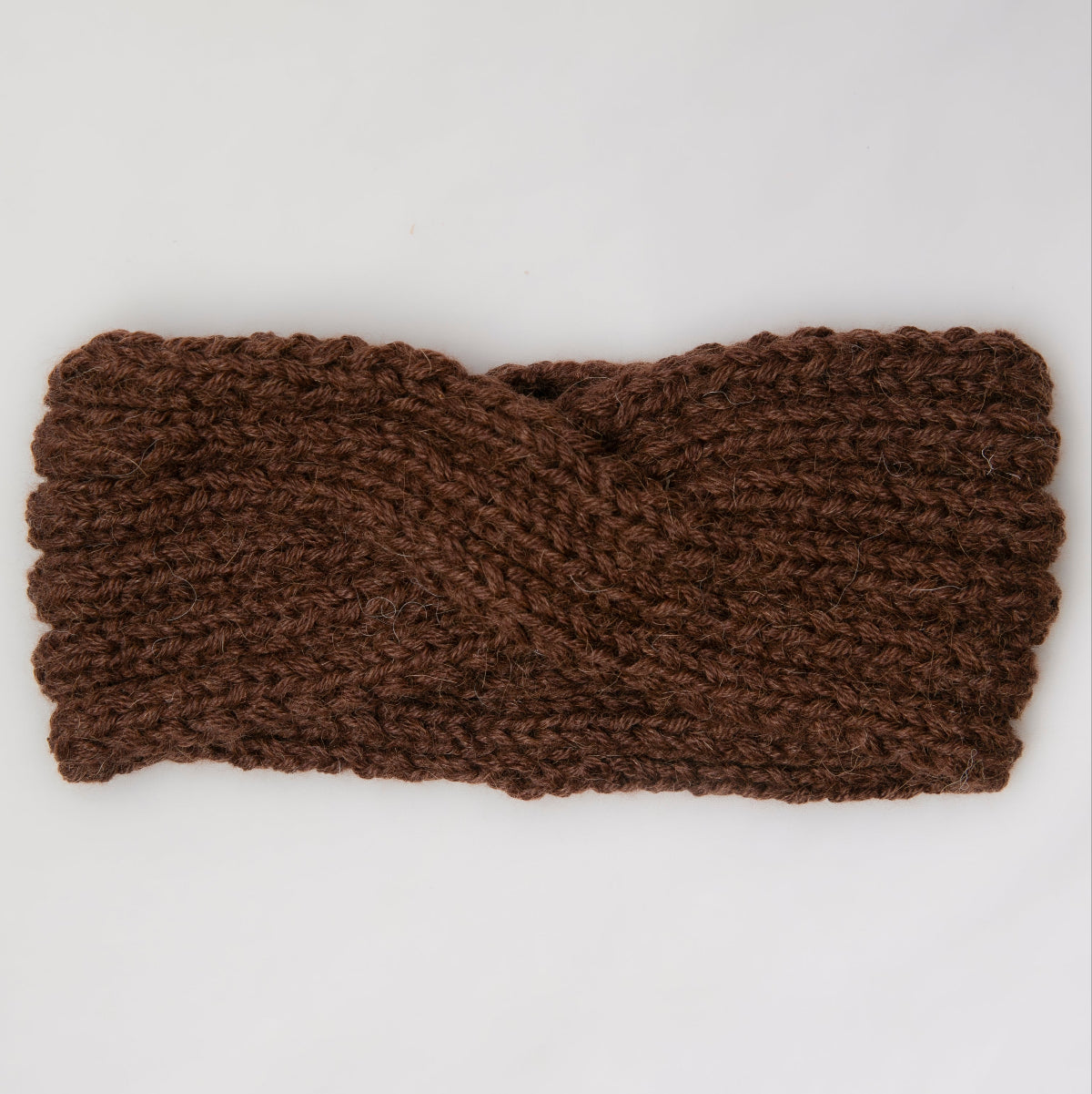 A dark brown chunky-knit twisted cable headband