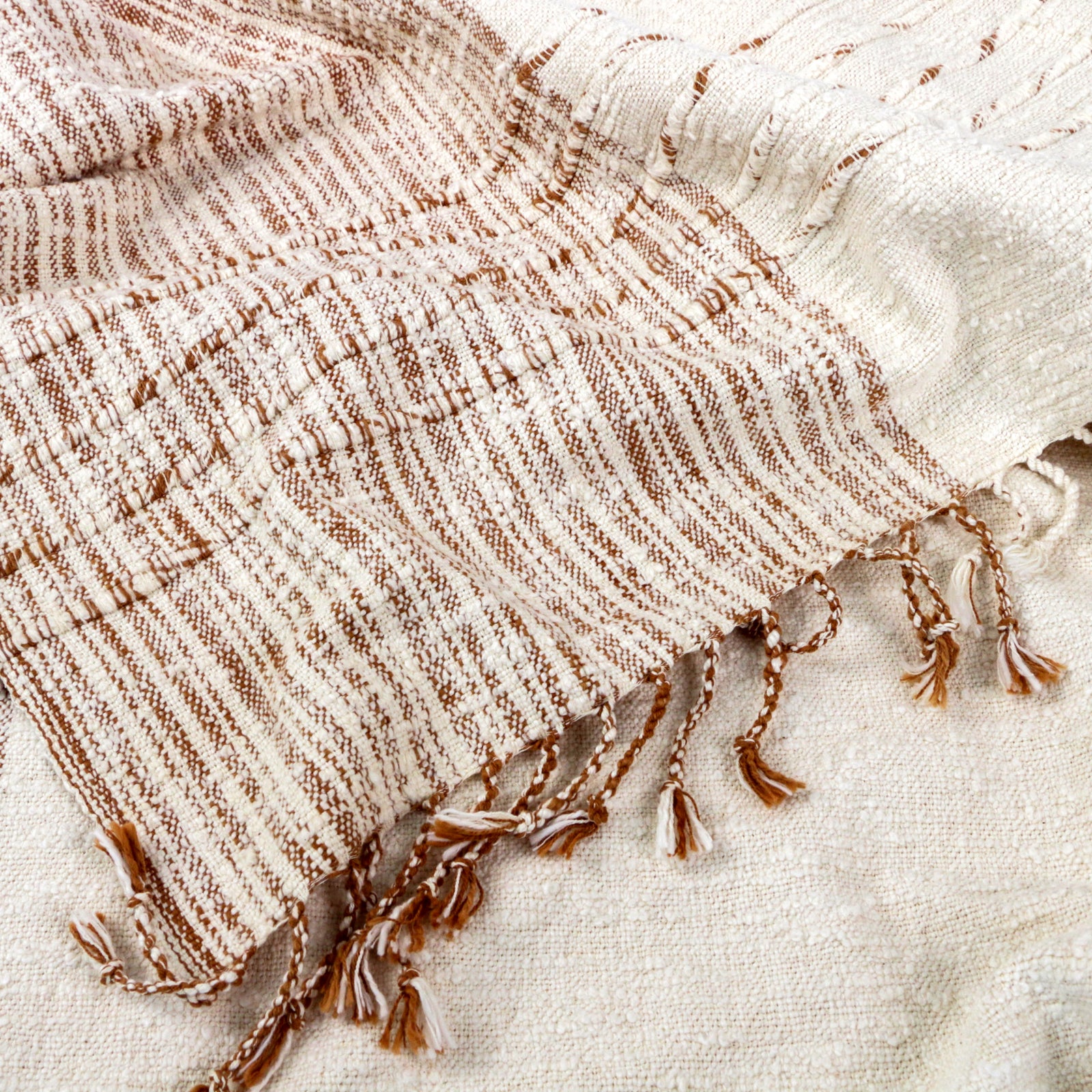 FAIR WEAVE Handwoven Cotton Throw - Prum in Espresso, Ochre or Caramel