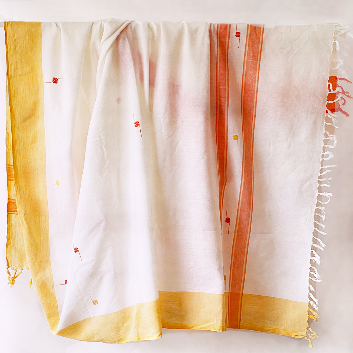 Rabha Women Weavers Handwoven Lunghi - Yellow, Orange & White