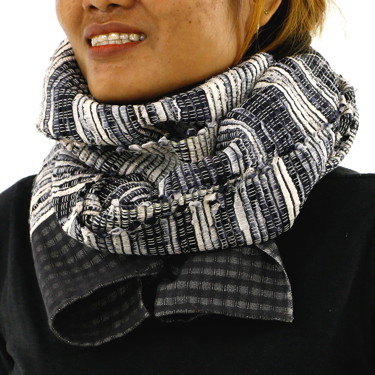 FAIR WEAVE Silk Blend Scarf - Som Som Dark Grey