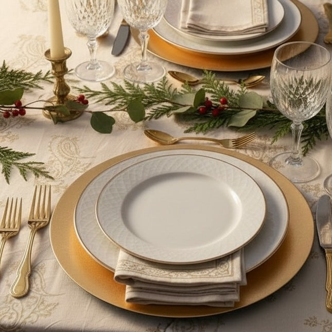 Tilonia® Table Linen & Napkin Set for 6 - Fancy Paisley in Gold