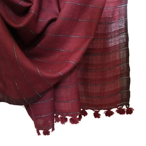 Avani Merino Wool Large Shawl in Maroon with Black & White Pinstripes