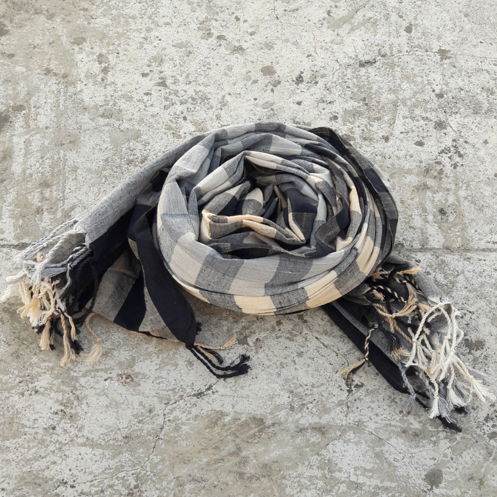 Kala Swaraj Mulmul Cotton Shawl - Black & Grey Warp Stripes from Sprout Enterprise®