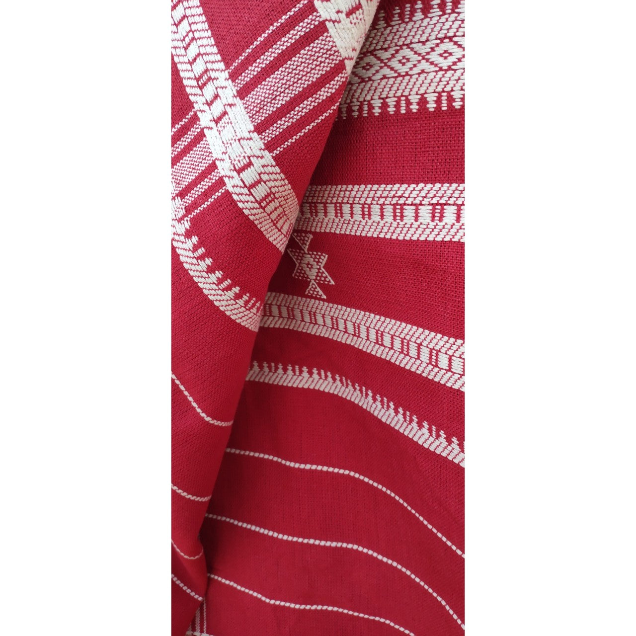 Handwoven Kutchi Bedspread in Red with Extra Weft Motif