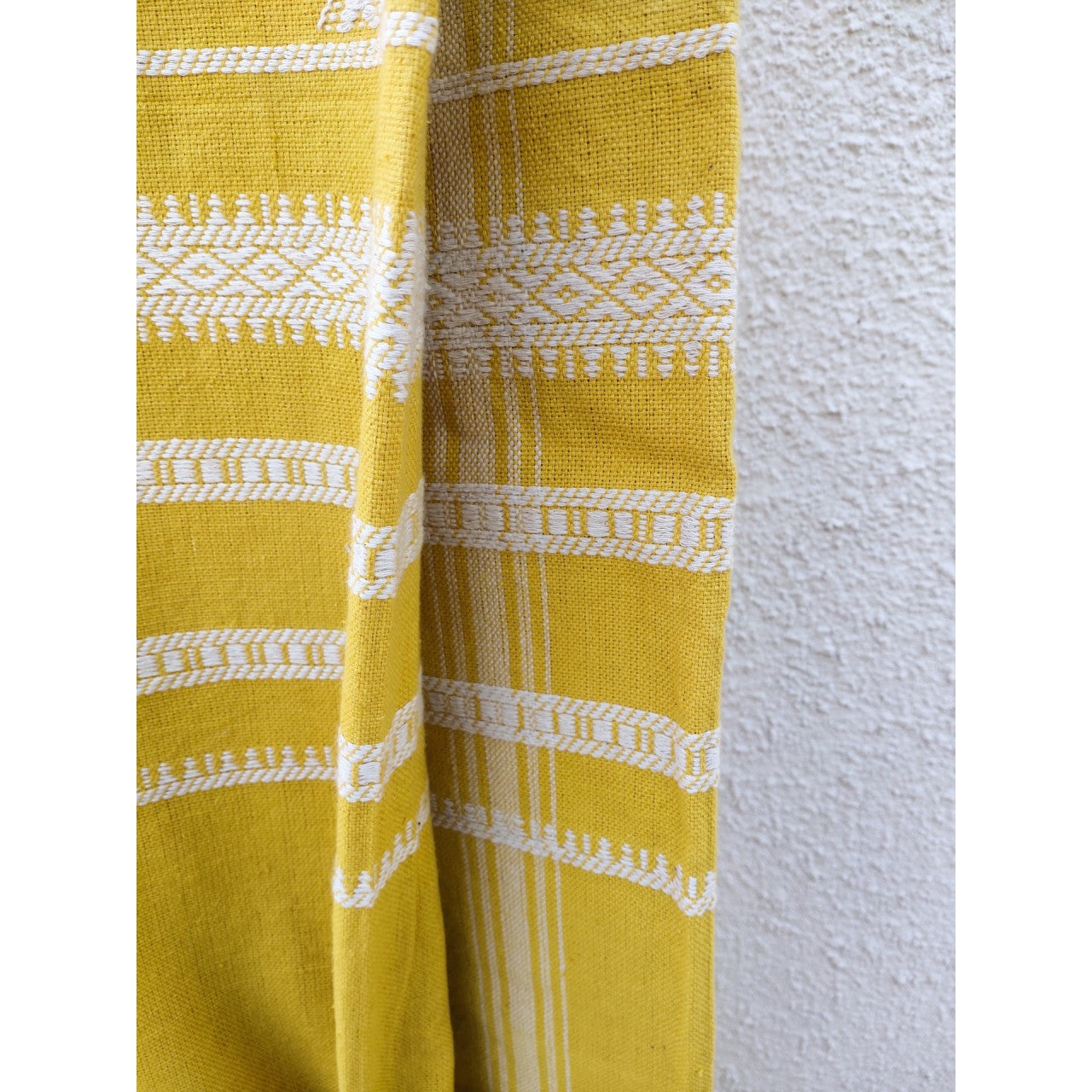 Handwoven Kutchi Bedspread in Yellow with Extra Weft Motif