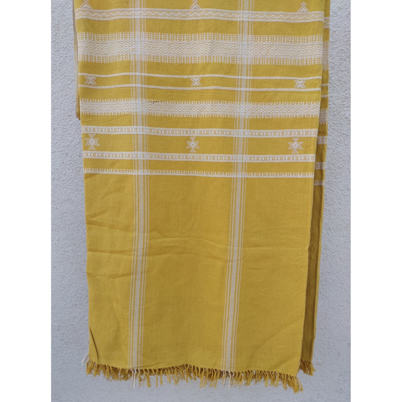 Handwoven Kutchi Bedspread in Yellow with Extra Weft Motif