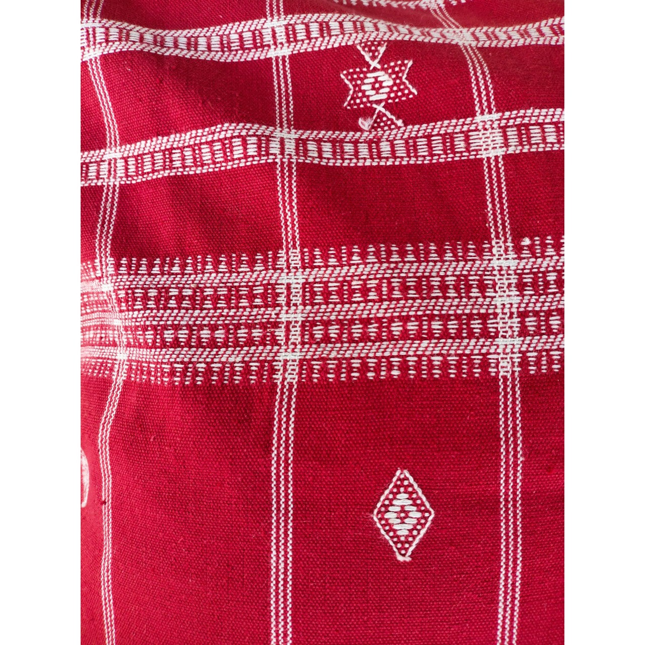 Handwoven Kutchi Decorative Pillow Cover in Red with Extra Weft Motif
