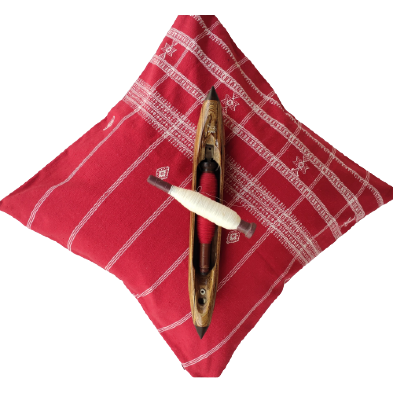 Handwoven Kutchi Decorative Pillow Cover in Red with Extra Weft Motif