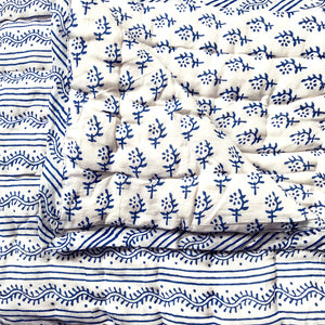 Tilonia® Queen Quilt - Centipede Stripe & Sprig in Blue from Sprout Enterprise®