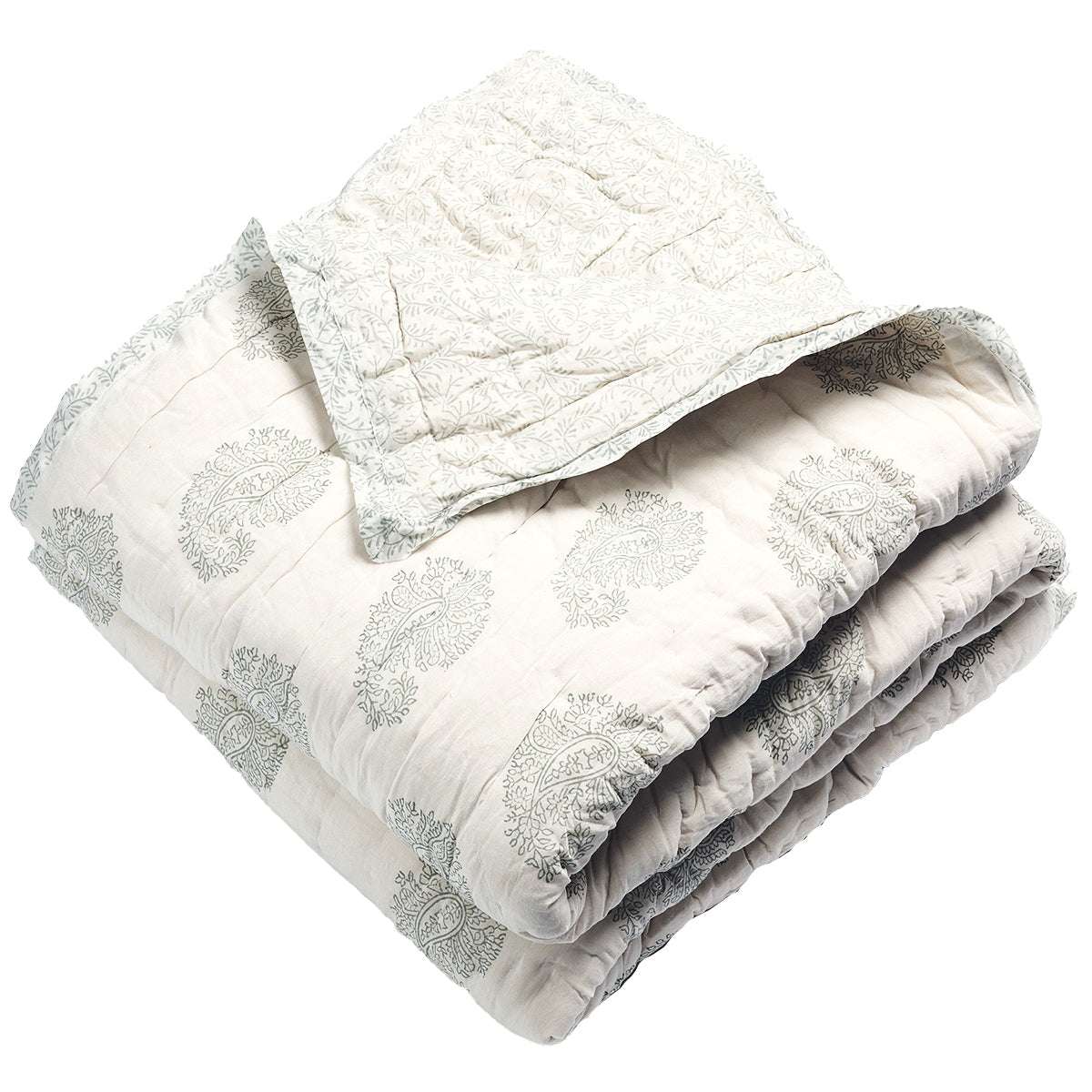 Tilonia® Queen Quilt - Ganesh Paisley &amp; Hanuman Vine in Grey