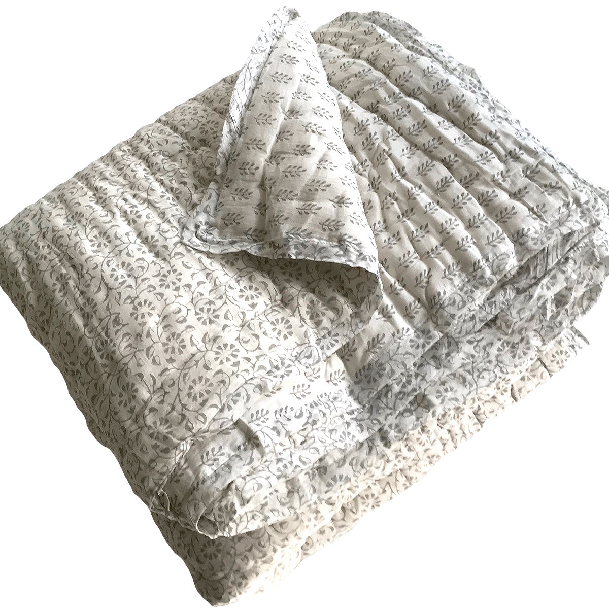 Tilonia® Twin Quilt - Hanuman Floral Vine & Sprig in Dove Grey