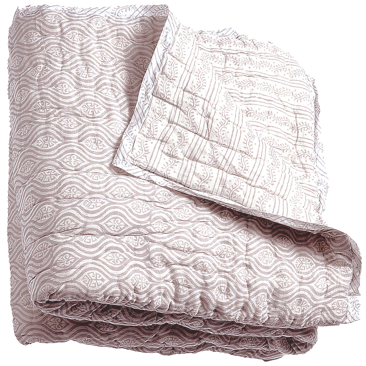 Tilonia® Queen Quilt - Mod Pod &amp; Centipede Stripe in Dove Grey