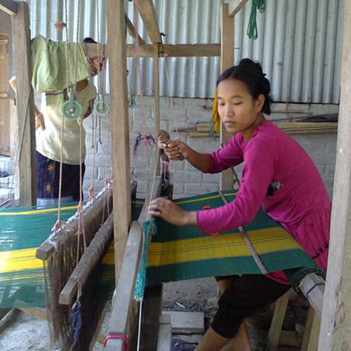 Rabha Women Weavers Handwoven Shawl - Orange & White