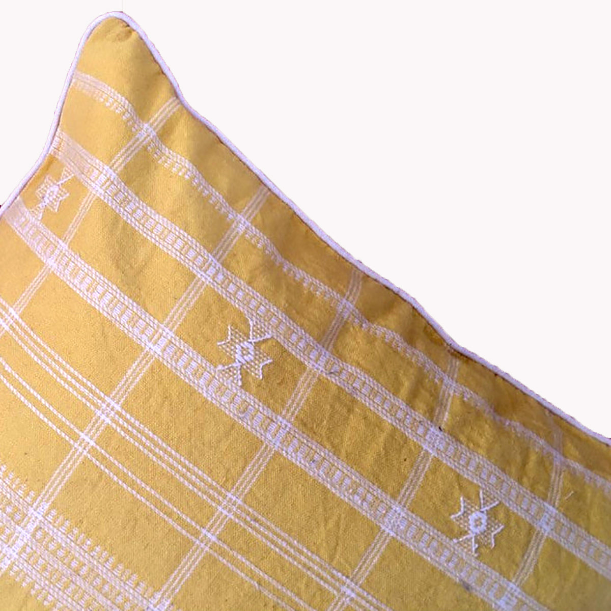Handwoven Kutchi Decorative Pillow Cover in Yellow with Extra Weft Motif