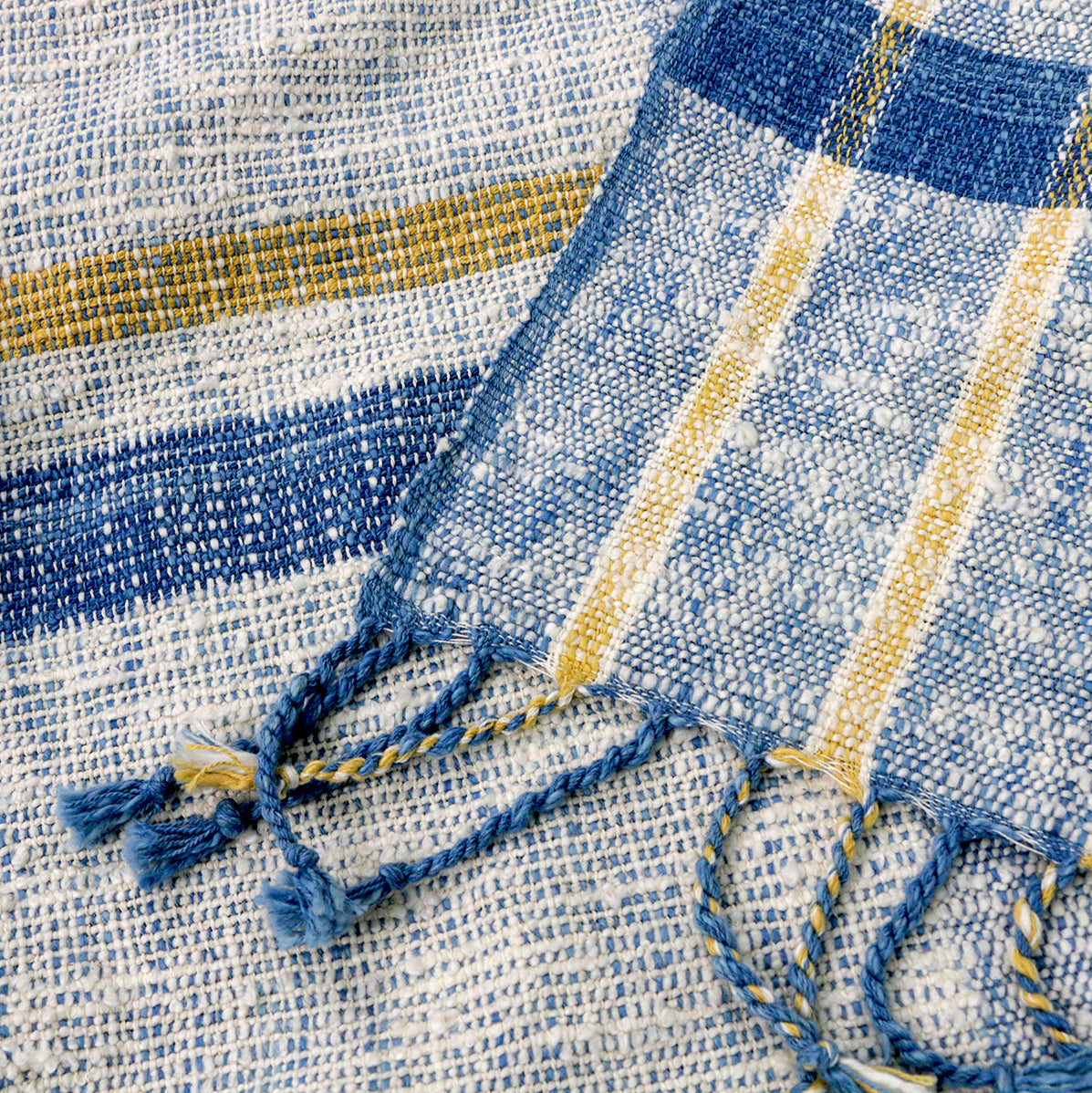 FAIR WEAVE Handwoven Cotton Throw - Kabas in Blue or Ochre