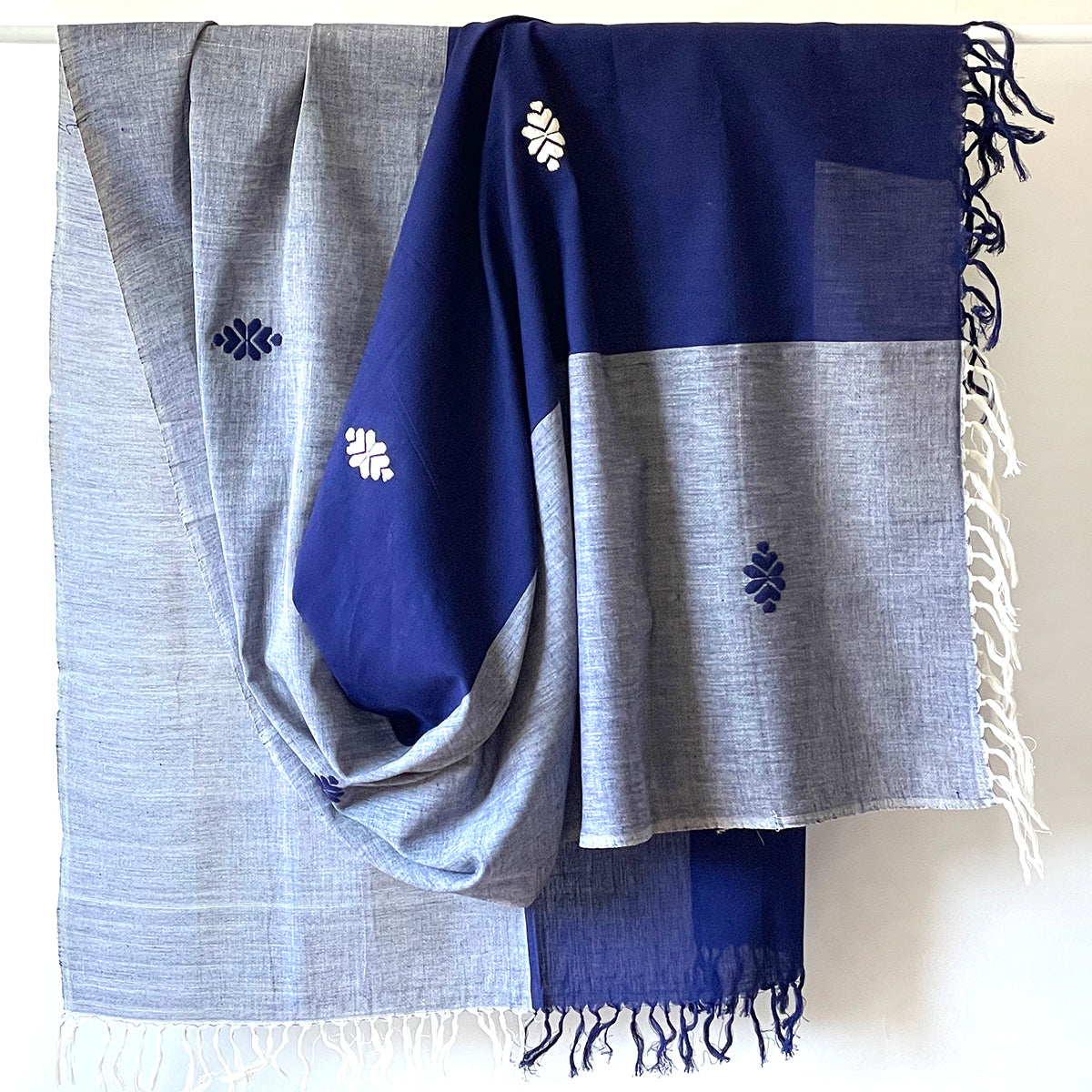 Rabha Women Weavers Handwoven Shawl - Blue &amp; White