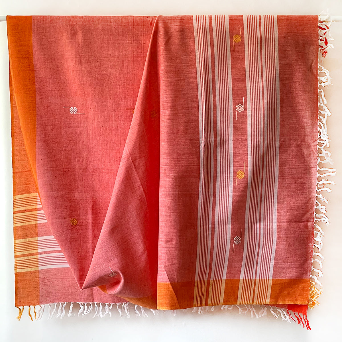 Rabha Women Weavers Handwoven Shawl - Orange
