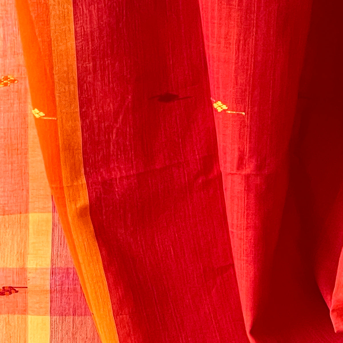 Rabha Women Weavers Handwoven Shawl - Red&amp; Orange