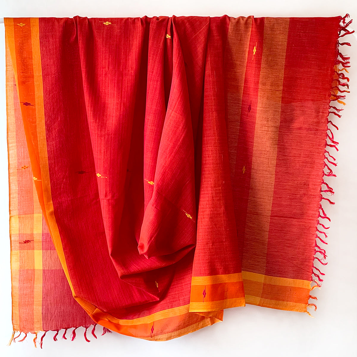 Rabha Women Weavers Handwoven Shawl - Red&amp; Orange