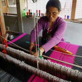 Rabha Women Weavers Handwoven Shawl - Blue &amp; White