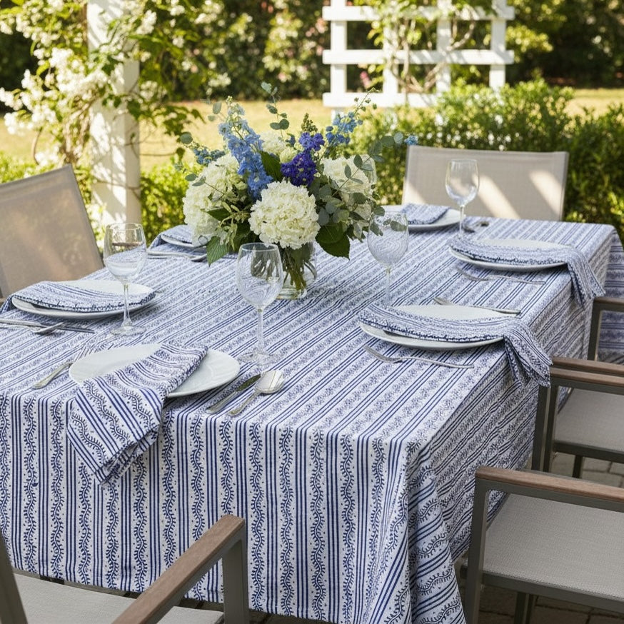 Tilonia® Table Linen &amp; Napkin Set for 6 - Centipede Stripe in Blueberry