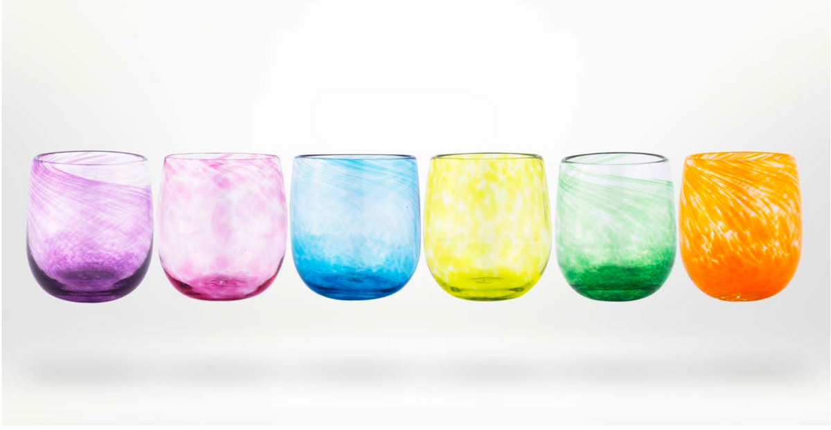 Xaquixe Handblown Large Wine Glass - Set of 6 in Assorted Colors