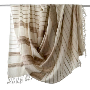 Avani Wild Silk & Wool Large Shawl in Winter White with Gold Stripes from Sprout Enterprise®