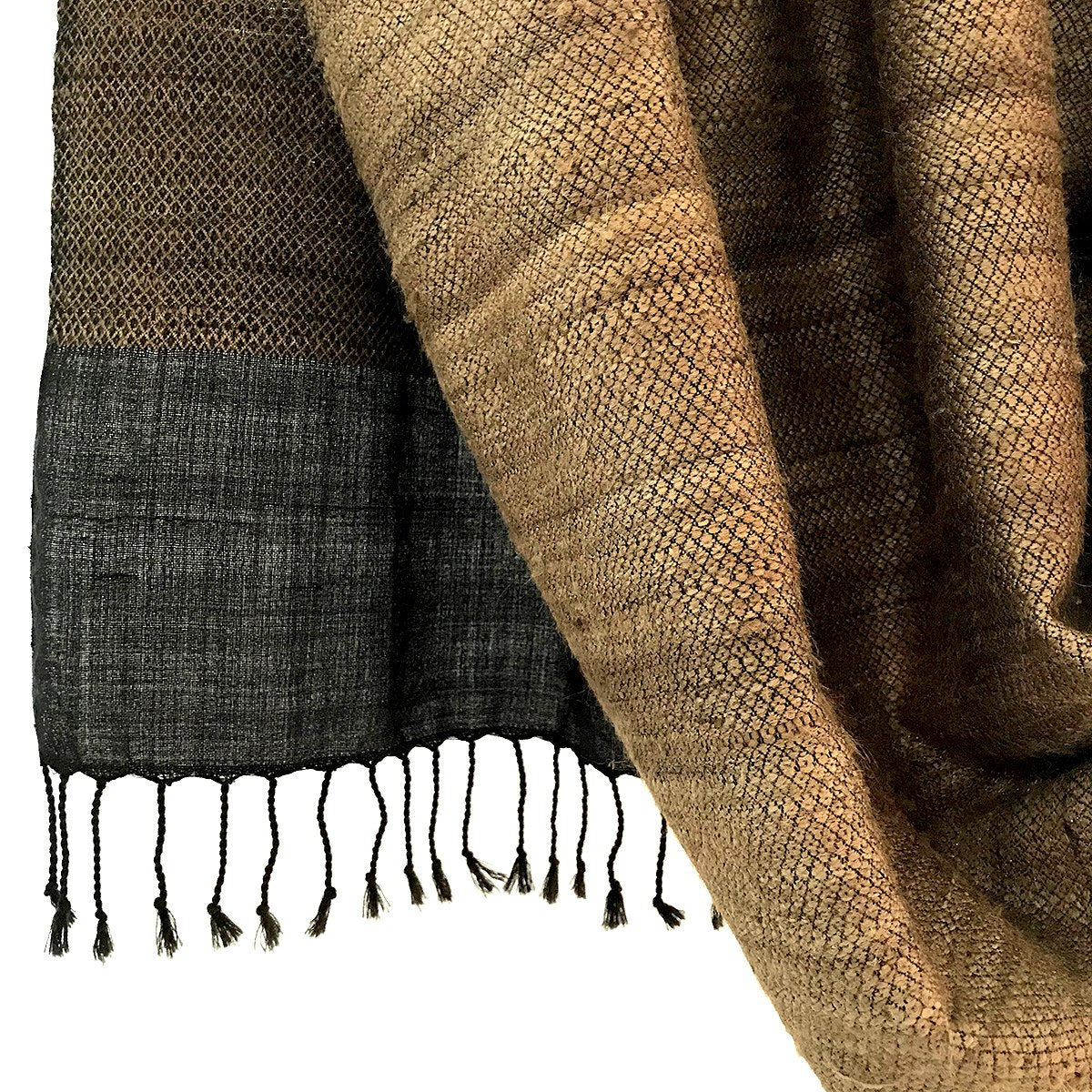 Avani Silk &amp; Wool Large Shawl in Black &amp; Gold Diamond Pattern