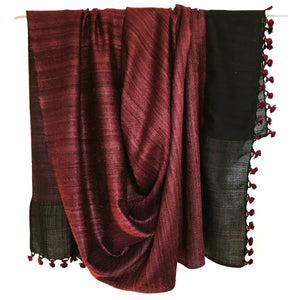 Avani Silk & Wool Large Shawl in Black & Crimson Diamond Pattern