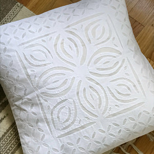 Barmer Appliqué Pillow Cover - White on White - 6 Petal