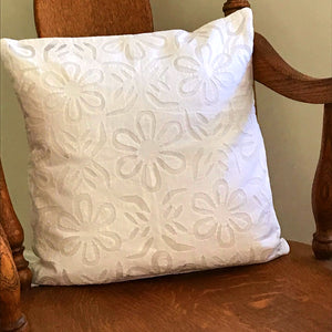 Barmer Appliqué Pillow Cover - White on White - 5 Flowers