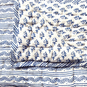Tilonia® Twin Quilt - Centipede Stripe & Sprig in Blue from Sprout Enterprise®
