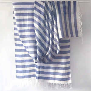 Kala Swaraj Mulmul Cotton Shawl - Blue Weft Stripes