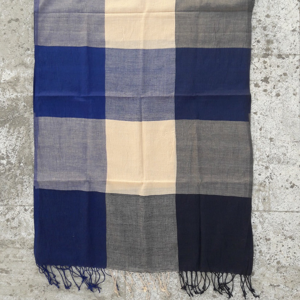 Kala Swaraj Mulmul Cotton Shawl - Black & Blue Warp Stripes from Sprout Enterprise®