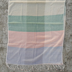 Kala Swaraj Mulmul Cotton Shawl - Green, Pink and Blue Bands from Sprout Enterprise®