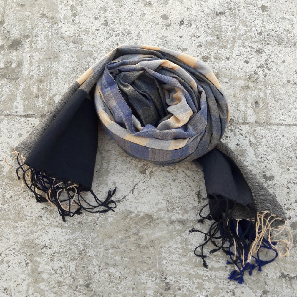 Kala Swaraj Mulmul Cotton Shawl - Black &amp; Blue Warp Bands from Sprout Enterprise®