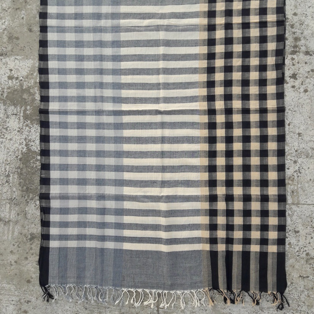 Kala Swaraj Mulmul Cotton Shawl - Black &amp; Grey Warp Stripes from Sprout Enterprise®