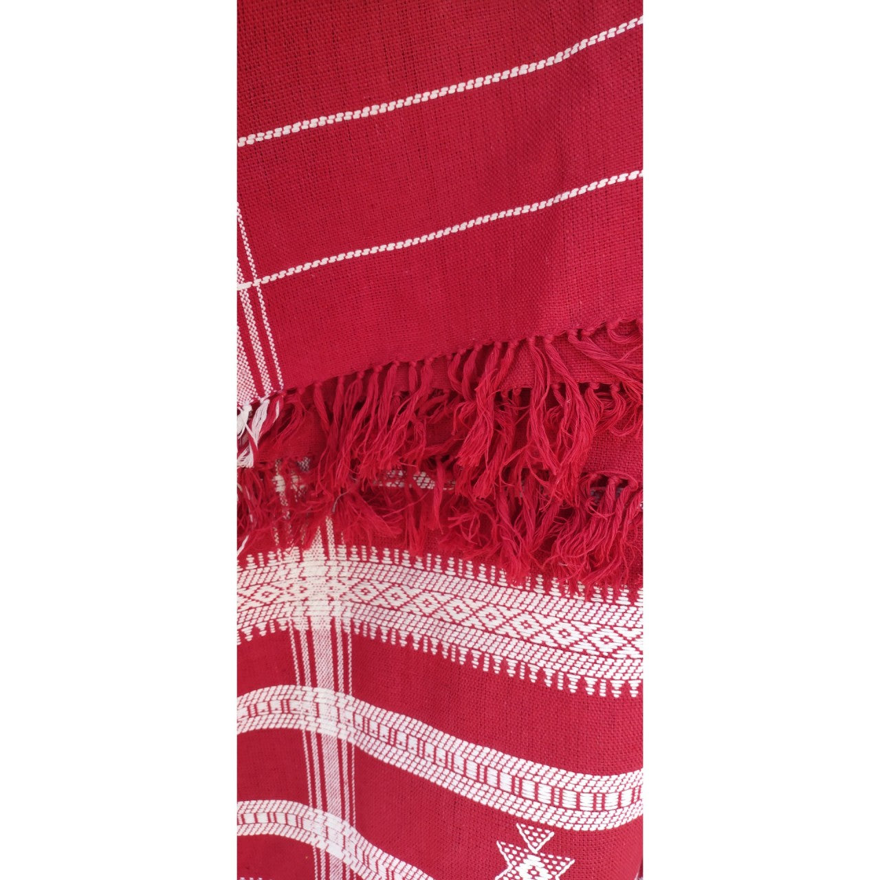 Handwoven Kutchi Bedspread in Red with Extra Weft Motif