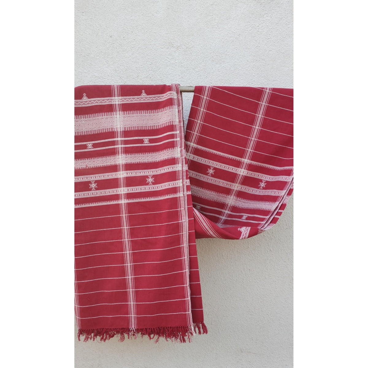 Handwoven Kutchi Bedspread in Red with Extra Weft Motif