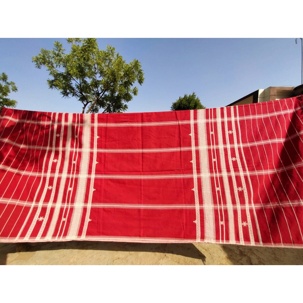 Handwoven Kutchi Bedspread in Red with Extra Weft Motif