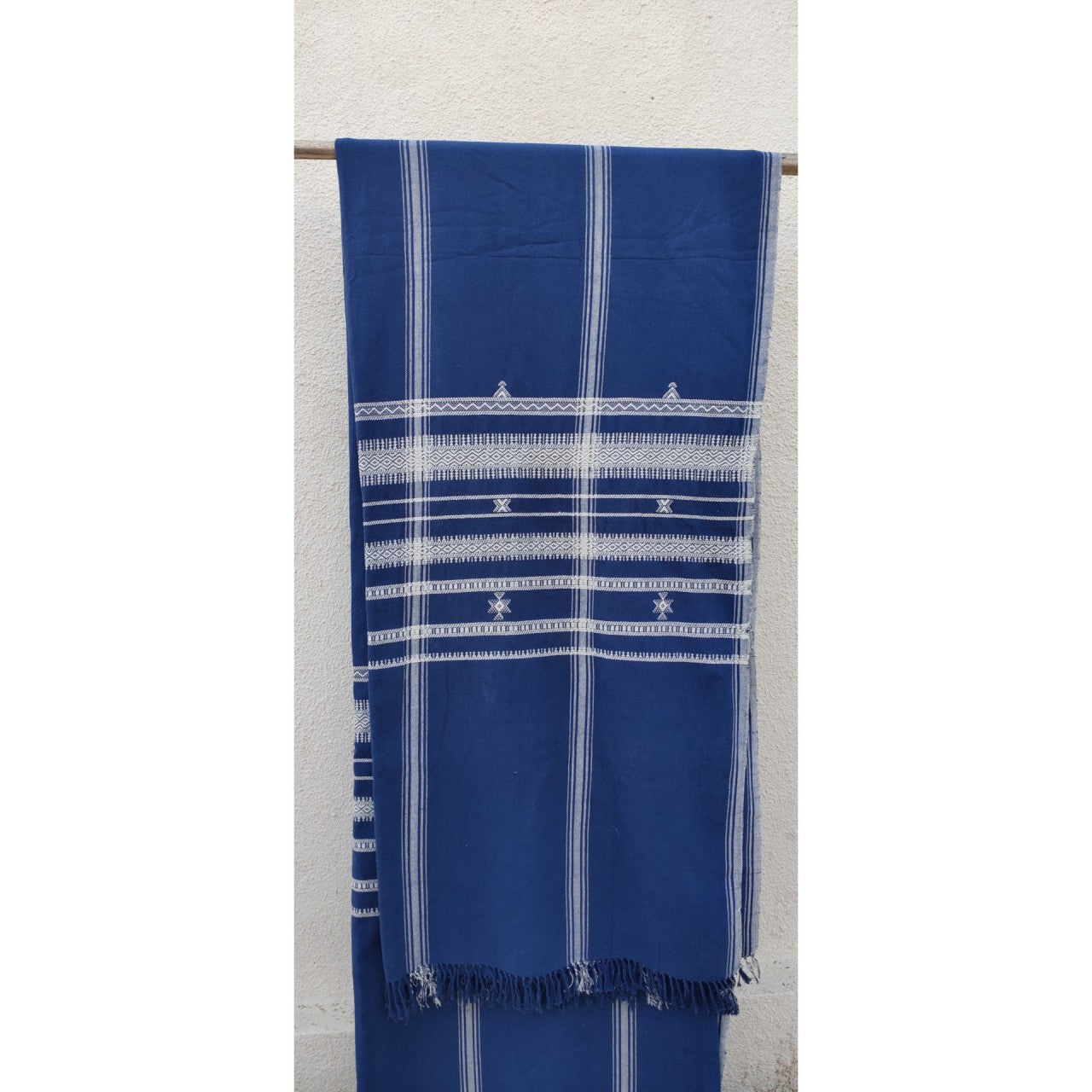 Handwoven Kutchi Bedspread in Blue with Extra Weft Motif