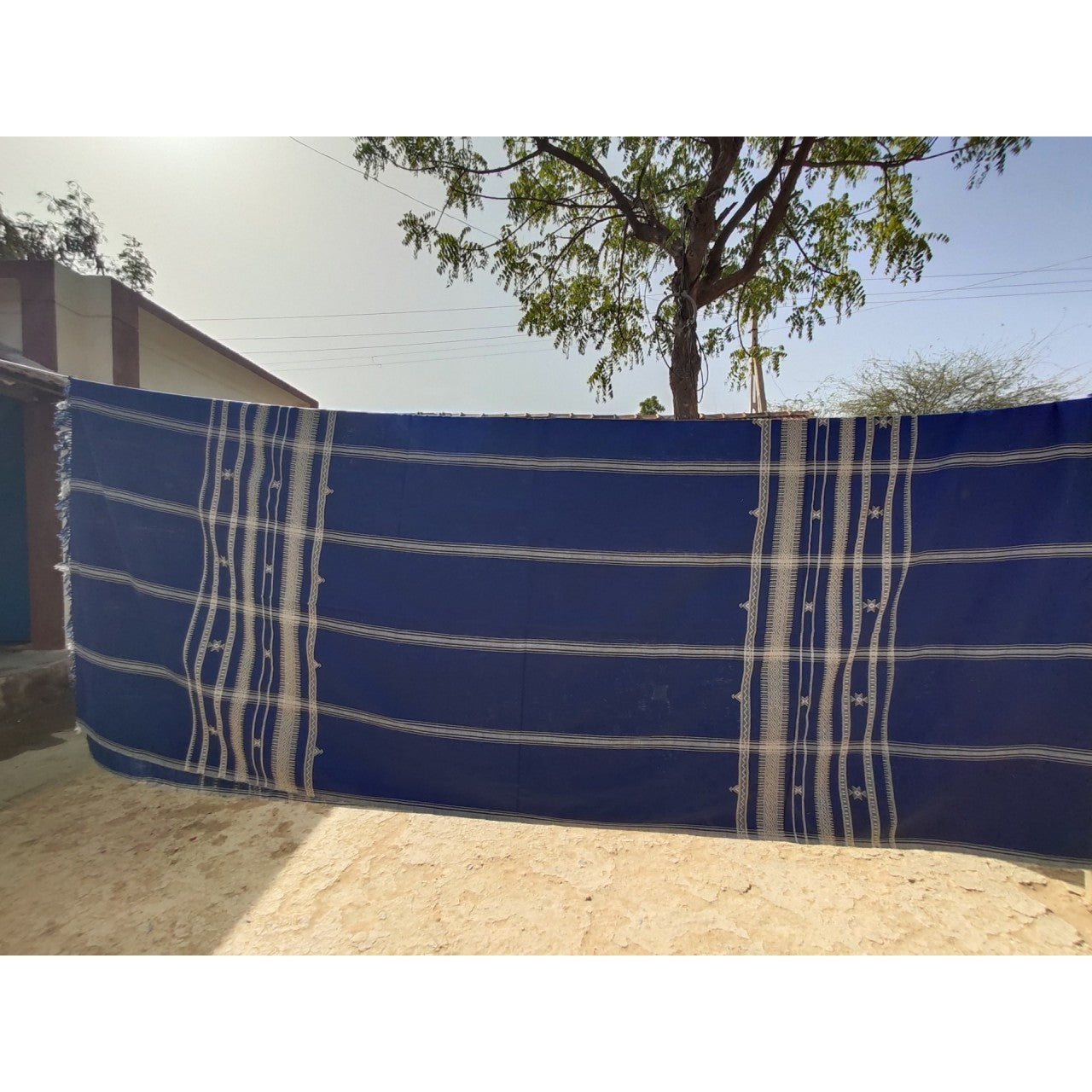 Handwoven Kutchi Bedspread in Blue with Extra Weft Motif