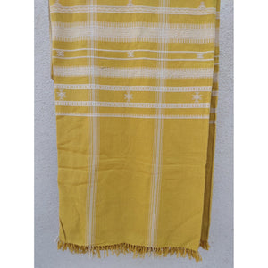 Handwoven Kutchy Bedspread in Yellow with Extra Weft Motif