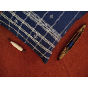 Handwoven Kutchy Decorative Pillow Cover in Blue with Extra Weft Motif