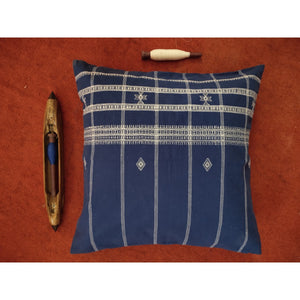 Handwoven Kutchy Decorative Pillow Cover in Blue with Extra Weft Motif