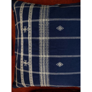 Handwoven Kutchy Decorative Pillow Cover in Blue with Extra Weft Motif