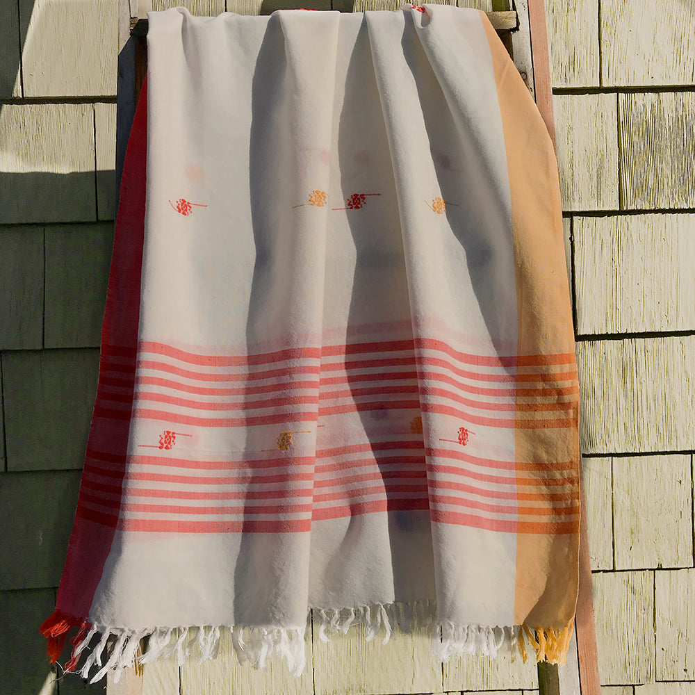 Rabha Women Weavers Handwoven Shawl - Orange &amp; White from Sprout Enterprise®