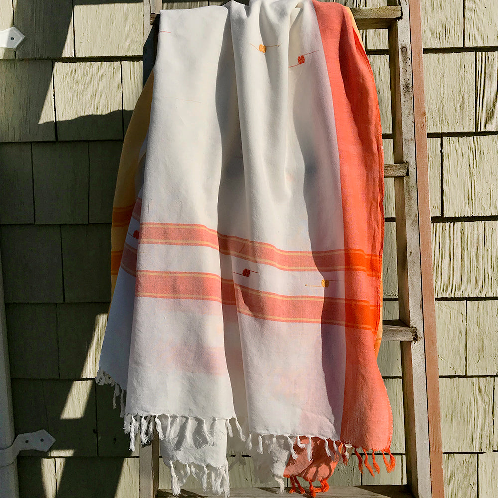 Rabha Women Weavers Handwoven Shawl - Orange, White & Yellow from Sprout Enterprise®