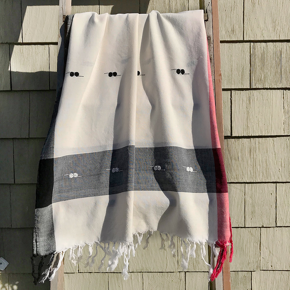 Rabha Women Weavers Handwoven Shawl - Black, White &amp; Red from Sprout Enterprise®