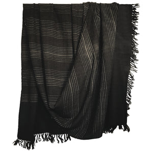 WomenWeave Handwoven Merino Wool & Khadi Cotton Shawl - Charcoal Stripes